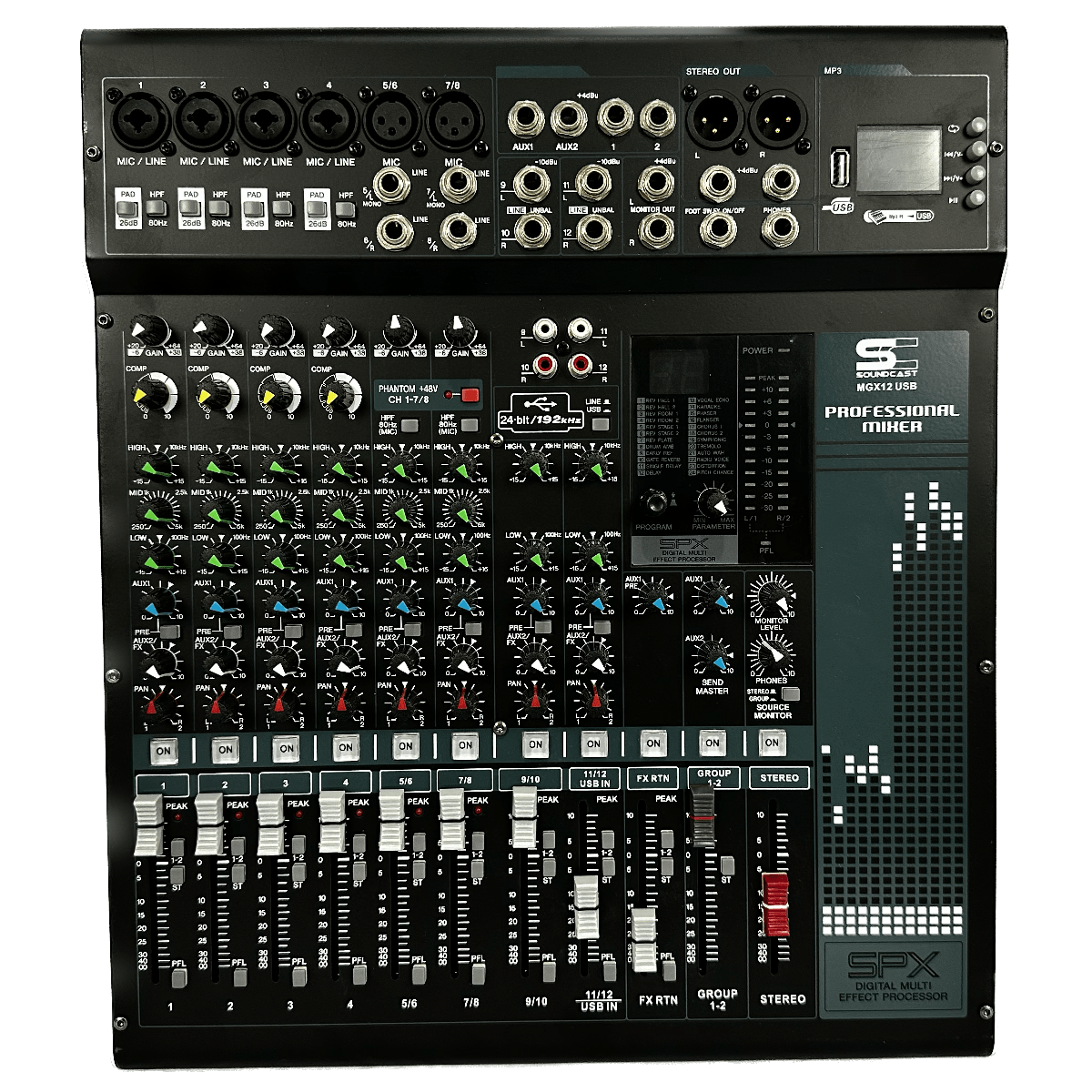 Mesa-de-Som-12-Canais-Com-Bluetooth-EFX-e-USB-MGX-12-USB---Soundcast Mesa-de-Som-12-Canais-Com-Bluetooth-EFX-e-USB-MGX-12-USB---Soundcast