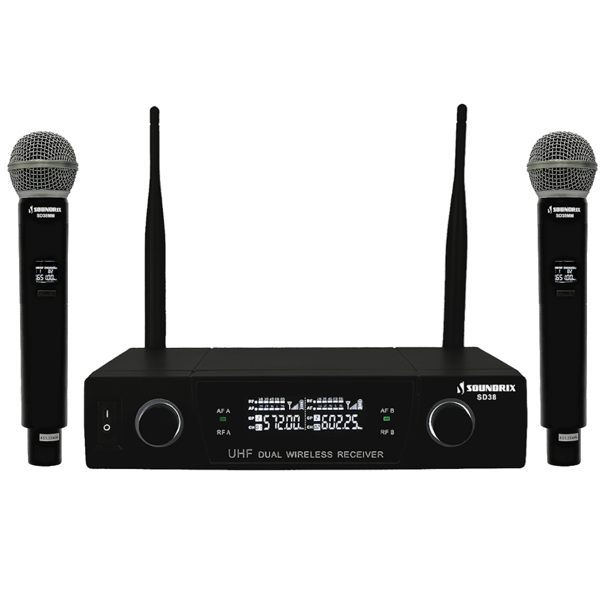 Microfone-Sem-Fio-Duplo-de-Mao-UHF-SD-38-MM---Soundrix Microfone-Sem-Fio-Duplo-de-Mao-UHF-SD-38-MM---Soundrix