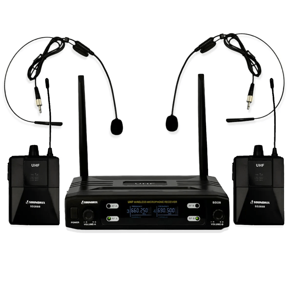 Microfone-Sem-Fio-Duplo-de-Cabeca-UHF-SD-28-BB---Soundrix Microfone-Sem-Fio-Duplo-de-Cabeca-UHF-SD-28-BB---Soundrix