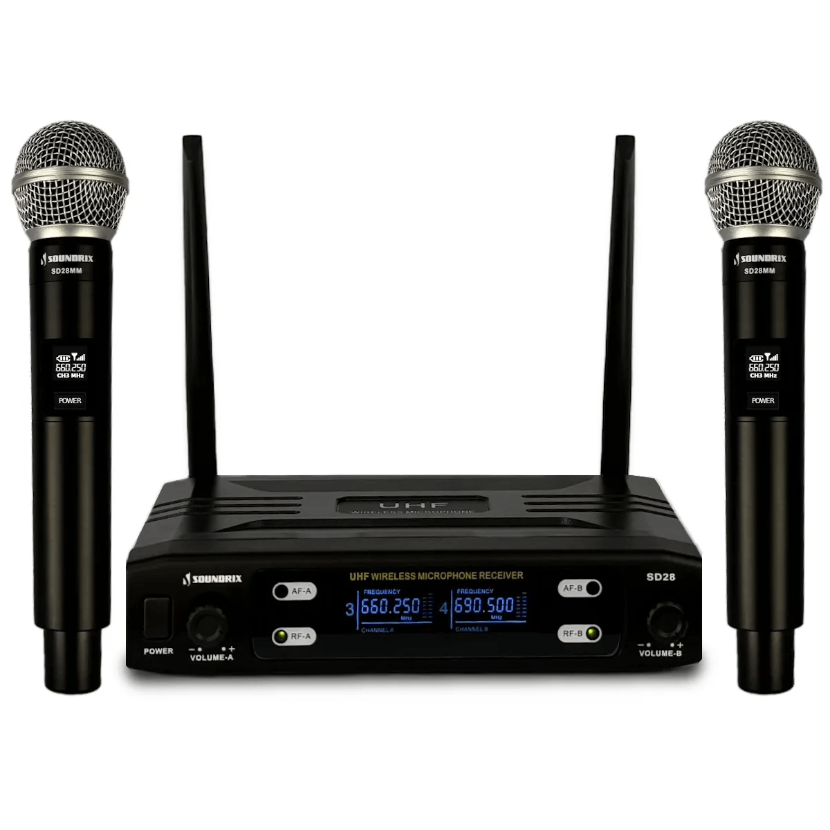 Microfone-Sem-Fio-Duplo-de-Mao-UHF-SD-28-MM---Soundrix Microfone-Sem-Fio-Duplo-de-Mao-UHF-SD-28-MM---Soundrix