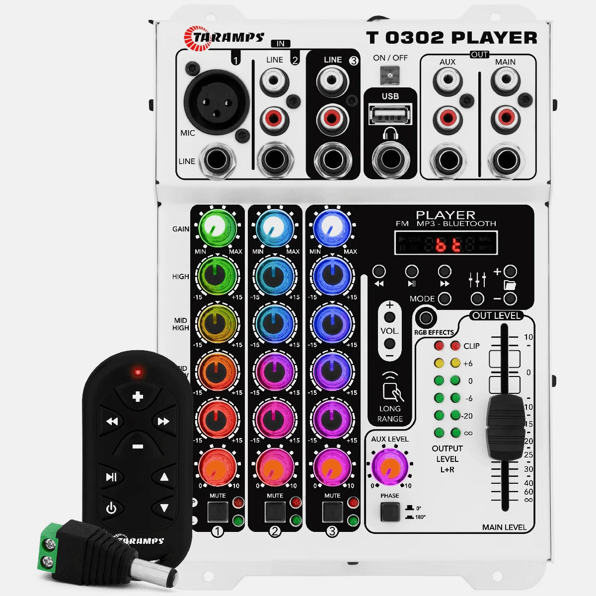 Mesa-de-Som-Automotivo-3-Canais-T-0302-PLAYER-MULTICOLOR---Taramps Mesa-de-Som-Automotivo-3-Canais-T-0302-PLAYER-MULTICOLOR---Taramps